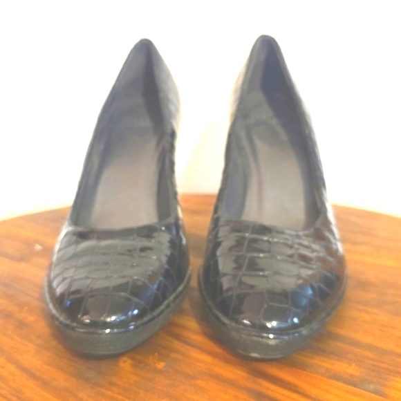 Stuart Weitzman Black Croc Embossed Neutral Luxury High Heels Sz.9 - Picture 2 of 10